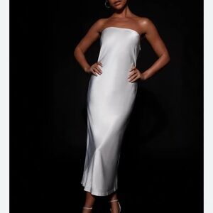 Meshki Tyler Strapless White Satin Dress